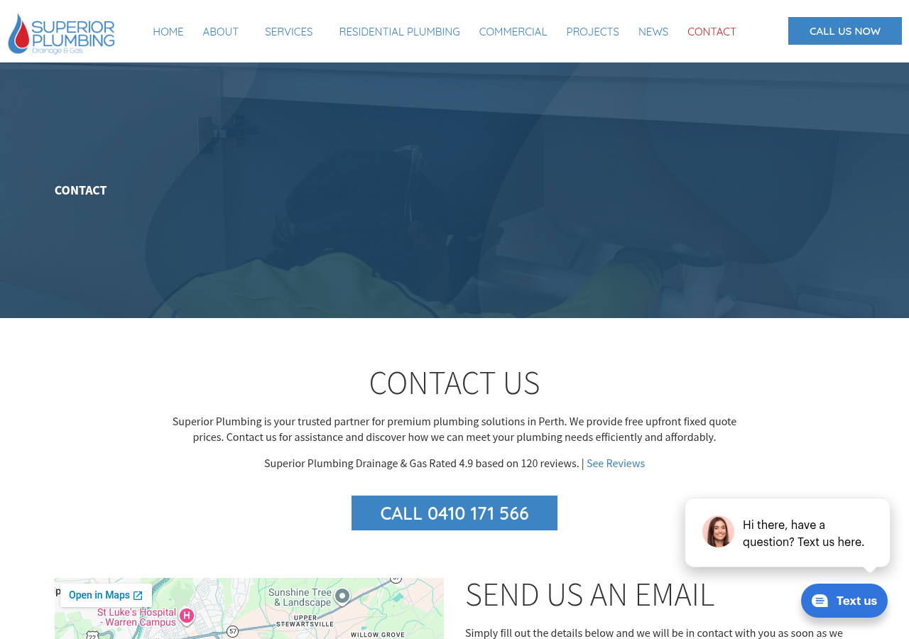 Screenshot of Contact Superior Plumbing | Perth’s Trusted Plumbing Experts