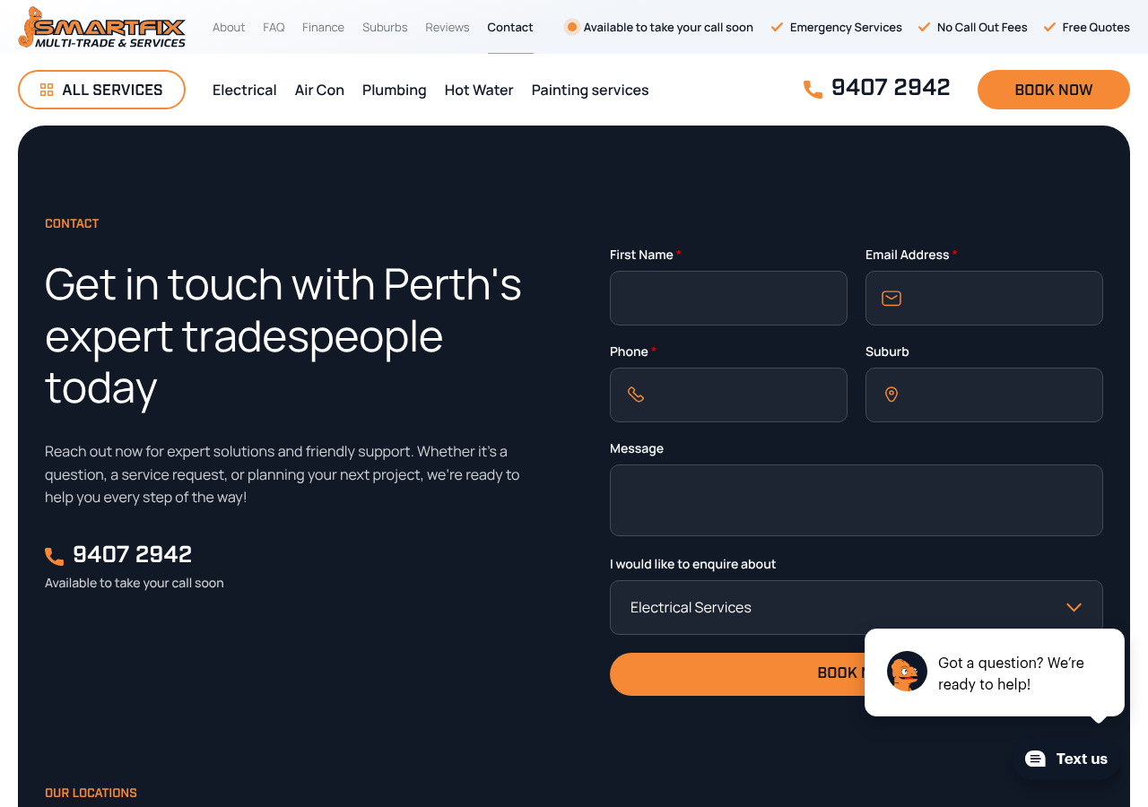 Screenshot of Contact Us - Smartfix