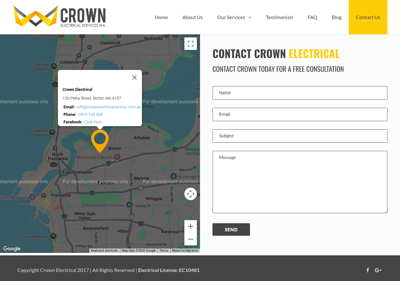 Screenshot of Contact Us - Crown Electrical Fremantle