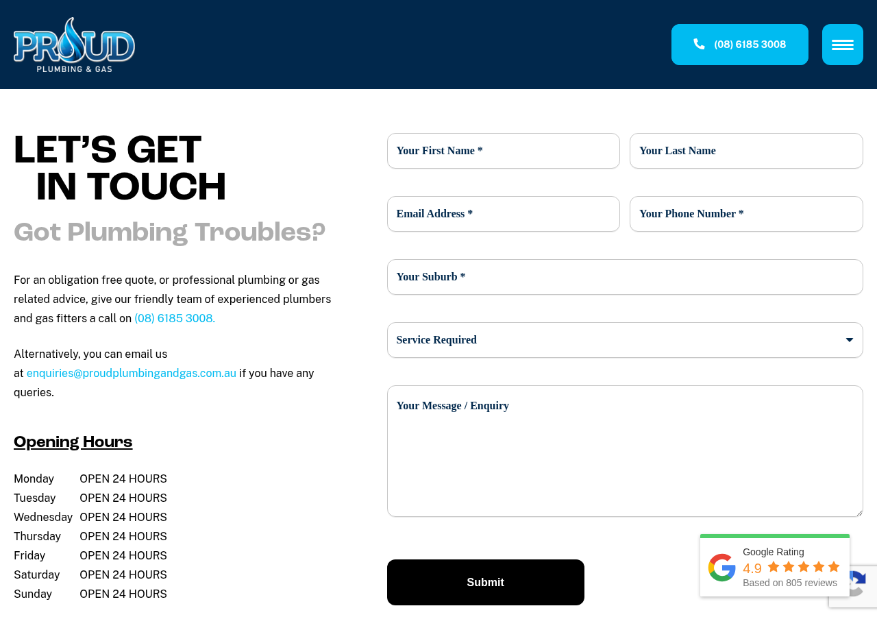 Screenshot of Contact Us | Proud Plumbing & Gas