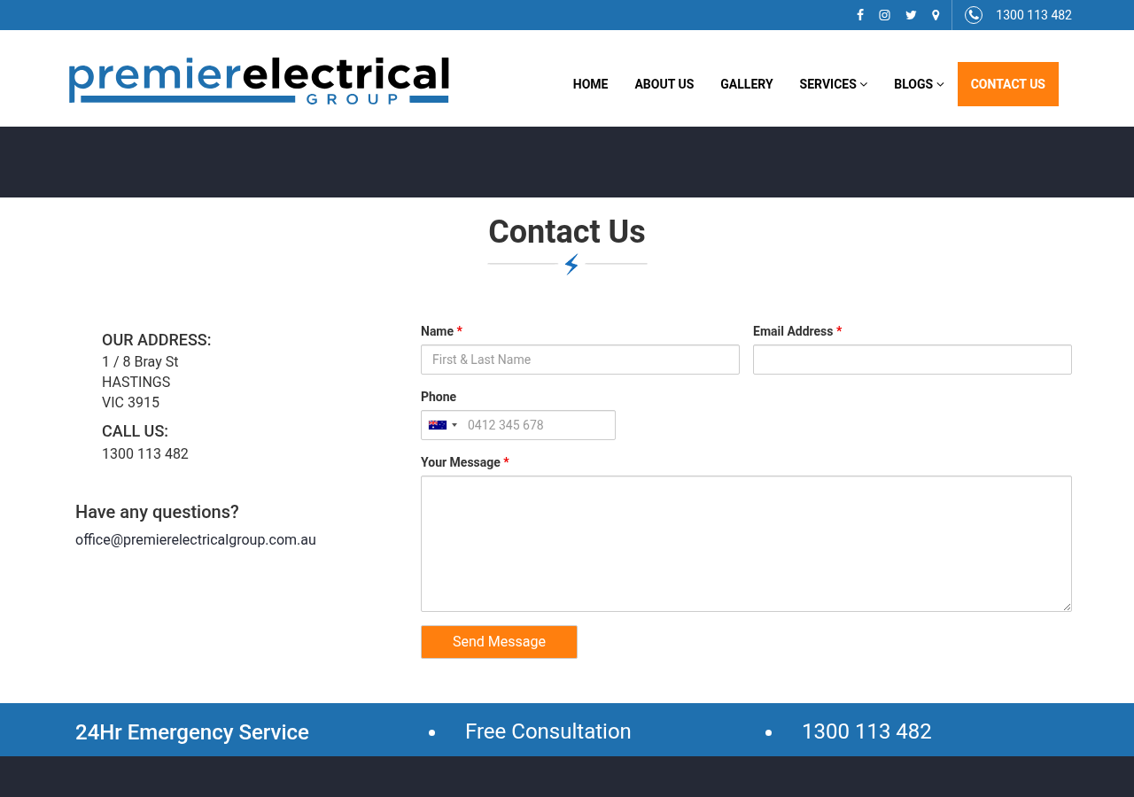 Screenshot of Contact Us - Melbourne Electrician | Best Domestic Local Electrician Melbourne & Mornington