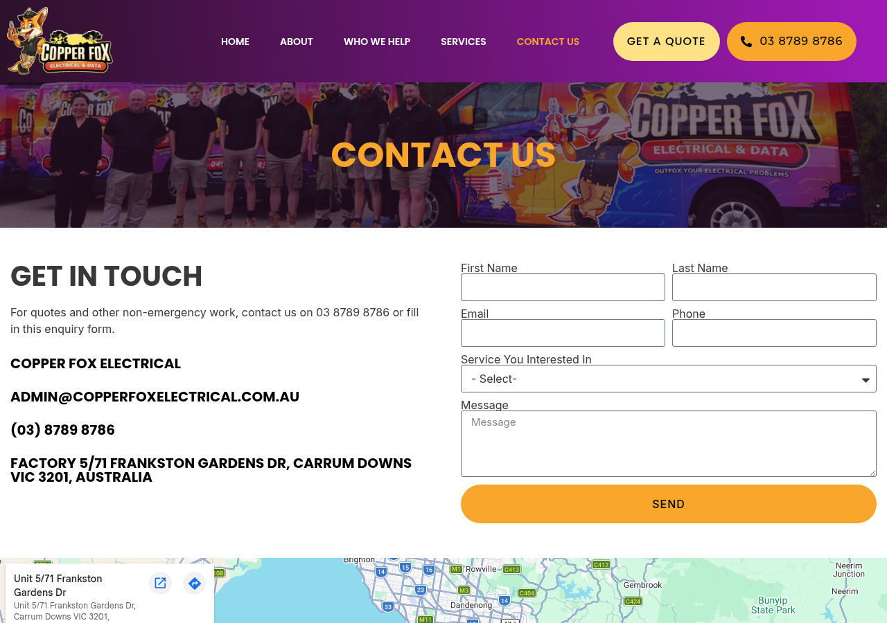 Screenshot of Contact Copper Fox Electrical