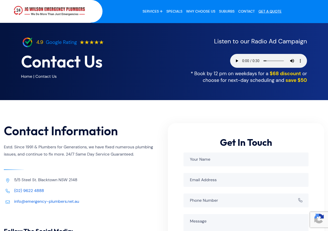 Screenshot of Contact Us - JG Wilson Emergency Plumbers | 24/7 Support