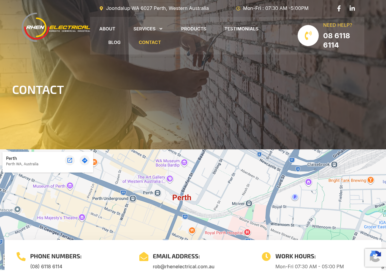 Screenshot of Contact Us | Free Same-Day Quote | Rhen Electrical