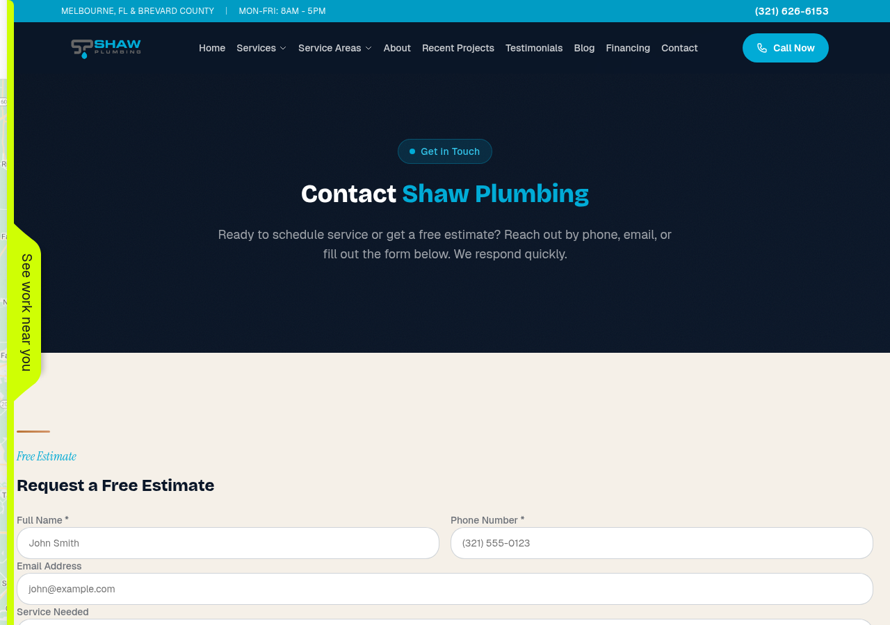 Screenshot of Contact Us | Shaw Plumbing Melbourne FL