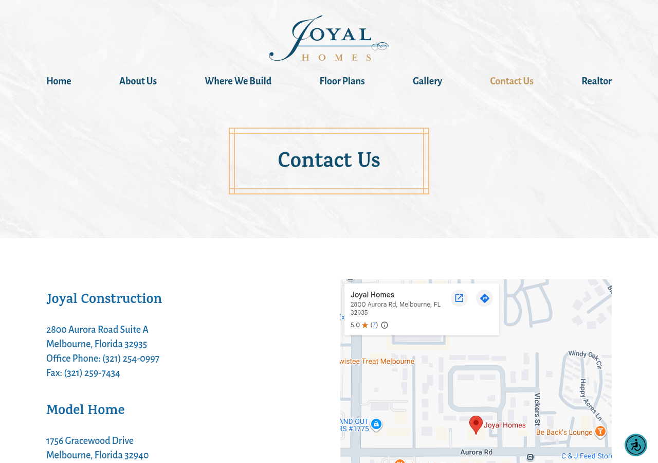 Screenshot of Contact Us - Joyal Homes