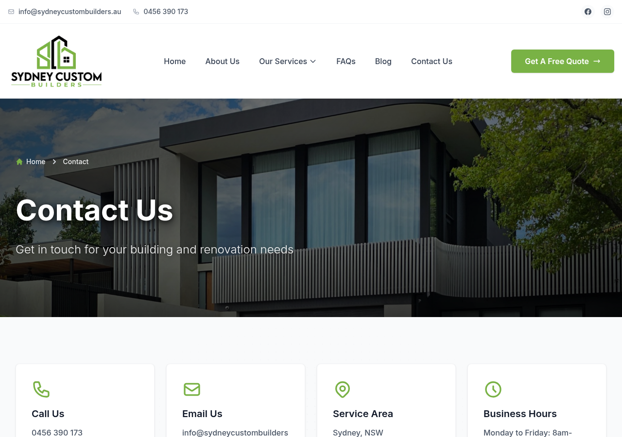 Screenshot of Contact Sydney Custom Builders | Sydney's Premier Building Specialists