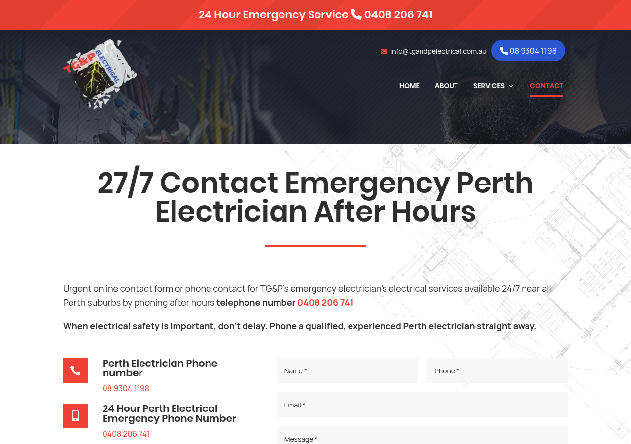 Screenshot of Contact Phone Number Perth Emergency Electrician 0408 206 741