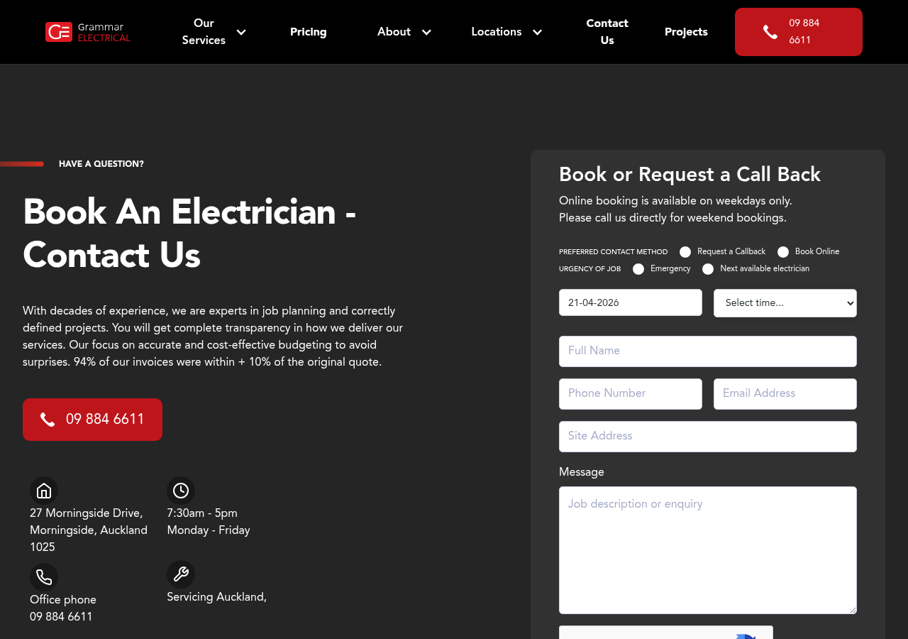 Screenshot of Book An Electrician - Contact Grammar Electrical