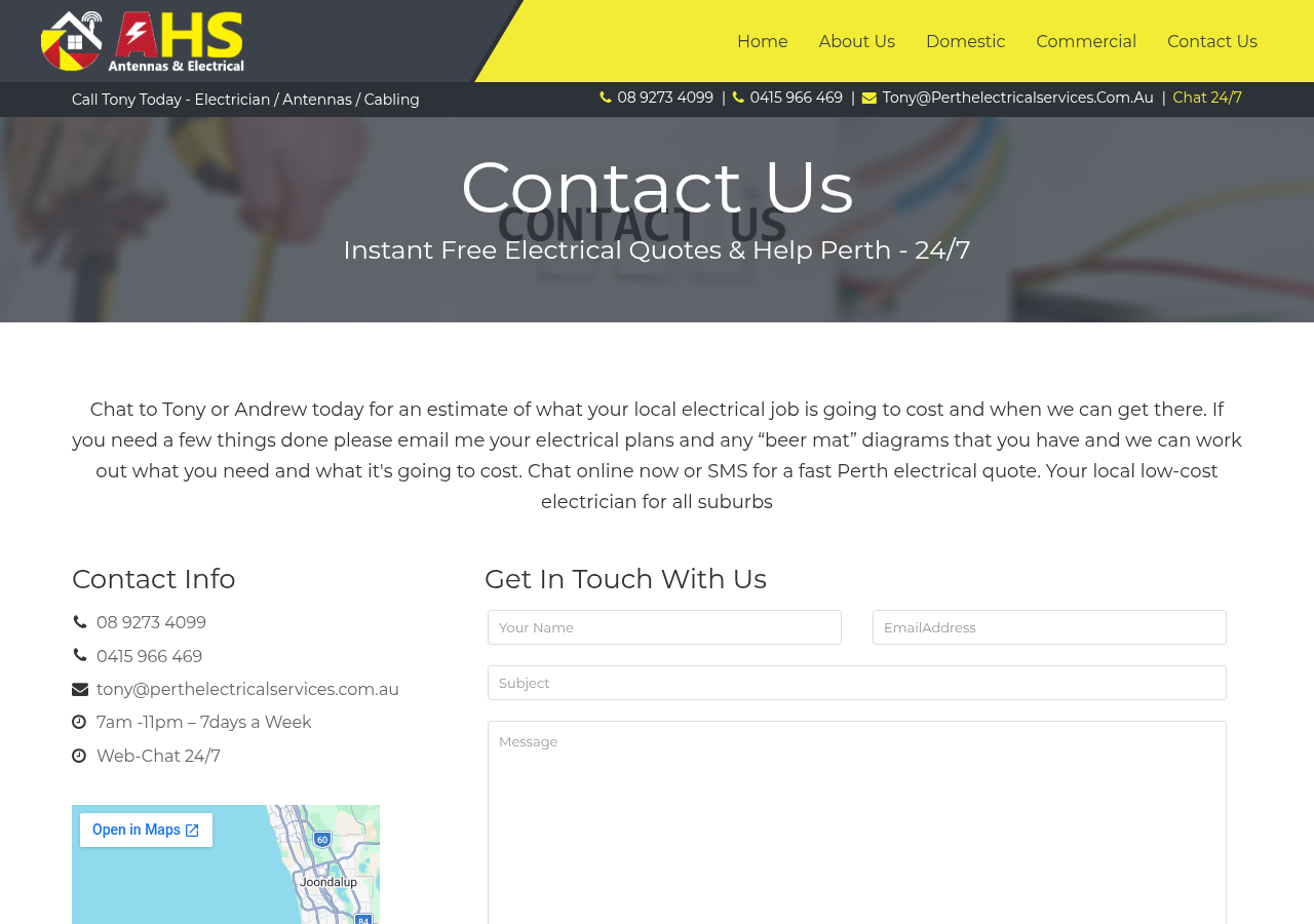 Screenshot of Contact Us - Electrician Perth Electrical Services