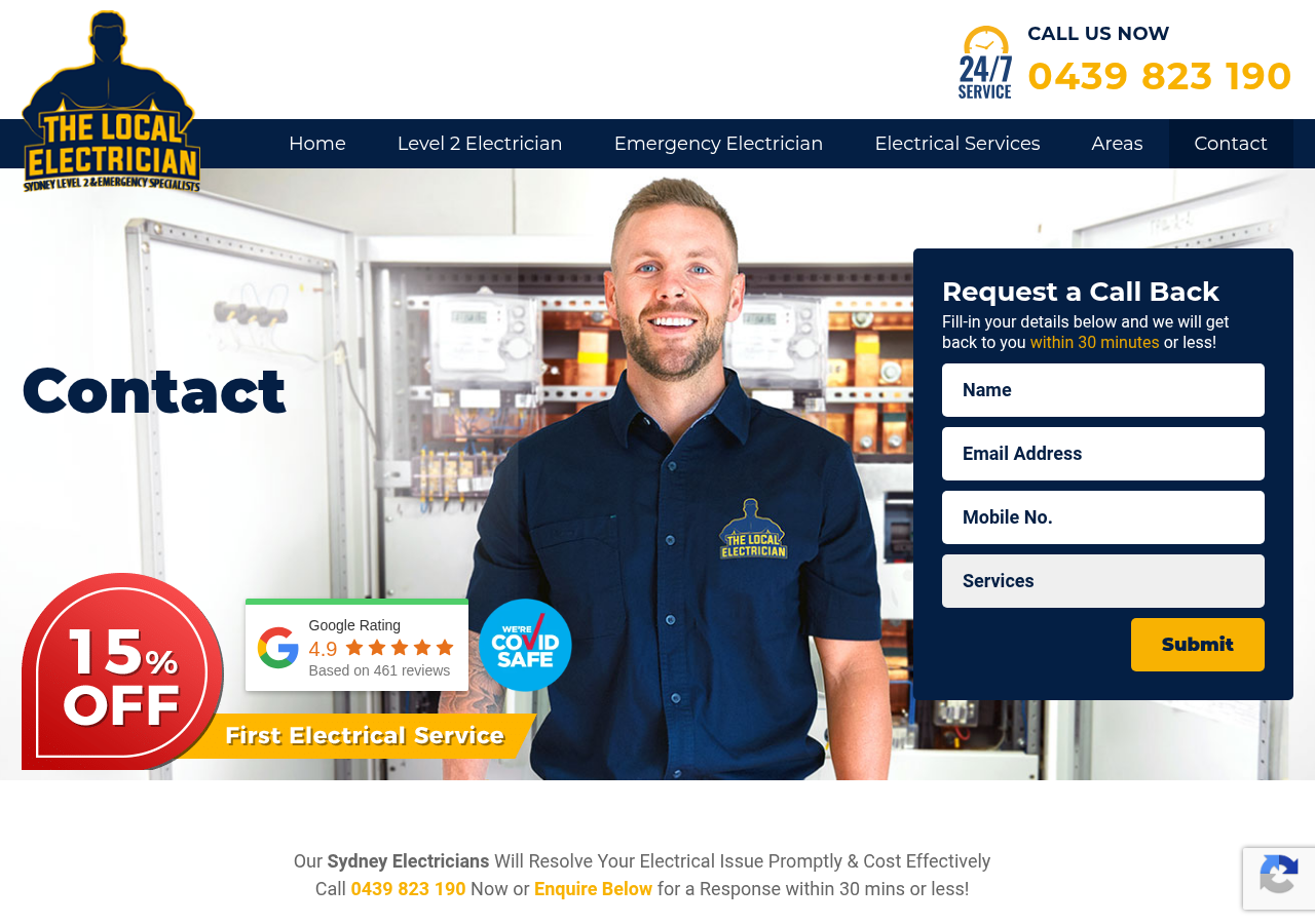 Screenshot of Contact Us | The Local Electrician