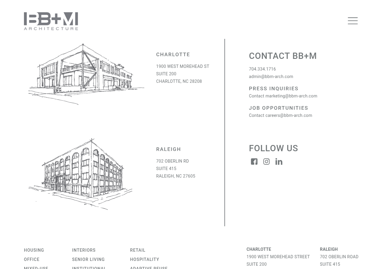 Screenshot of Contact Us | BB+M Architecture Charlotte, NC