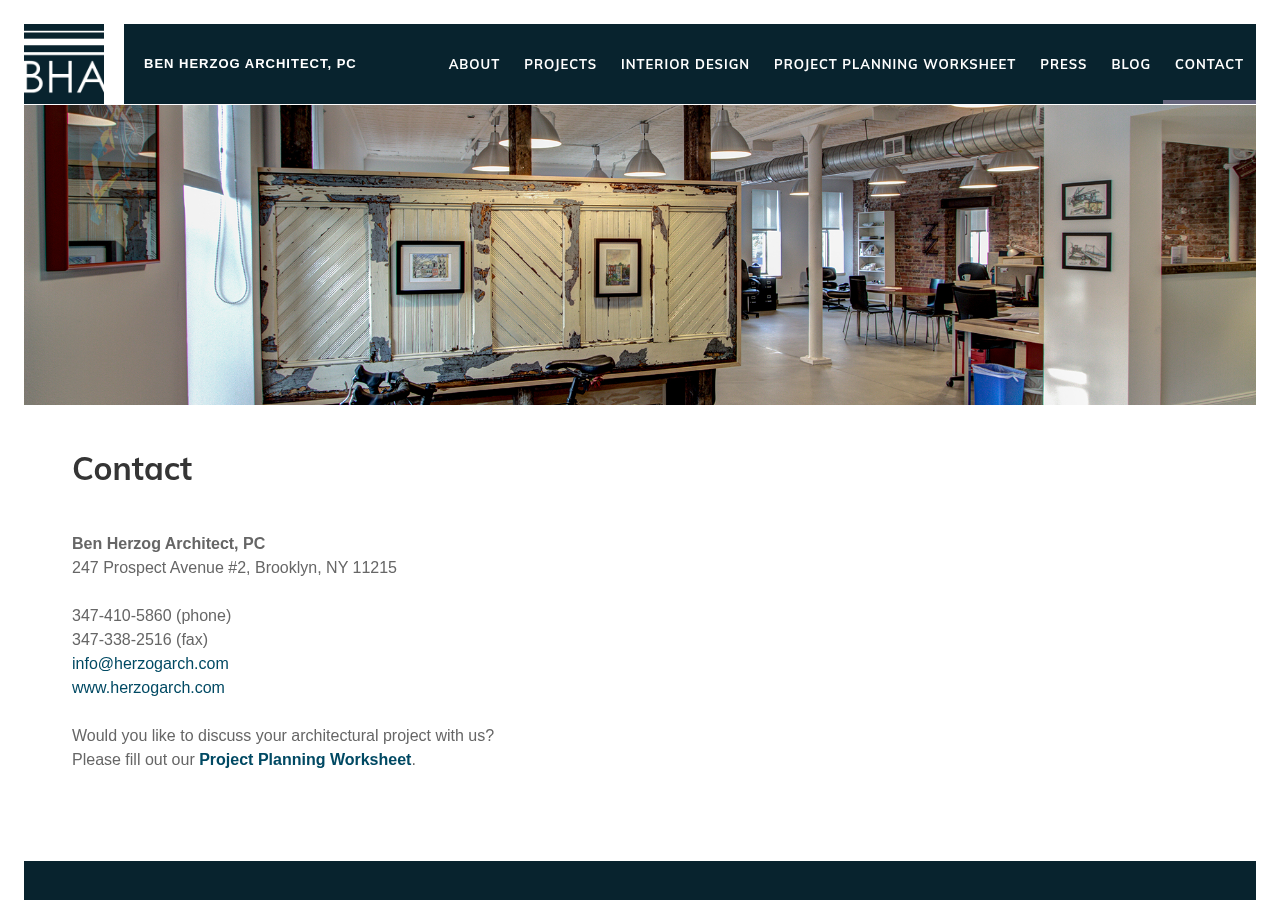 Screenshot of Contact - Ben Herzog Architect, PC