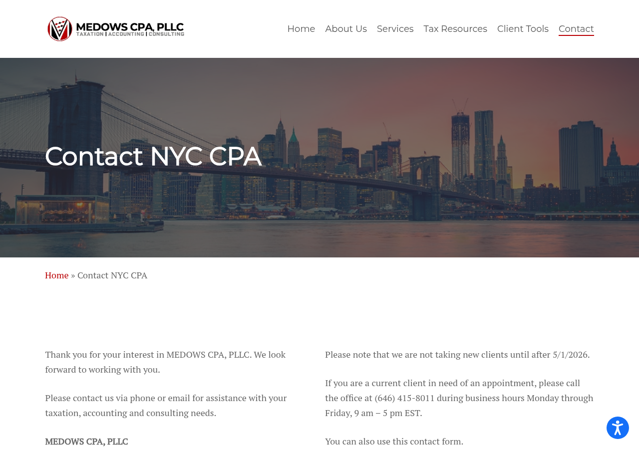 Screenshot of Contact MEDOWS CPA NYC CPA Office in Lower Manhattan