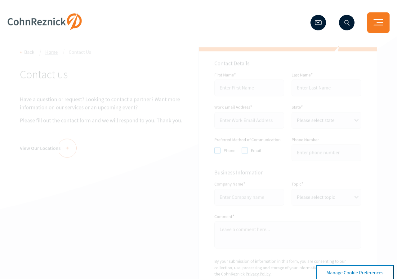 Screenshot of Contact Us - CohnReznick