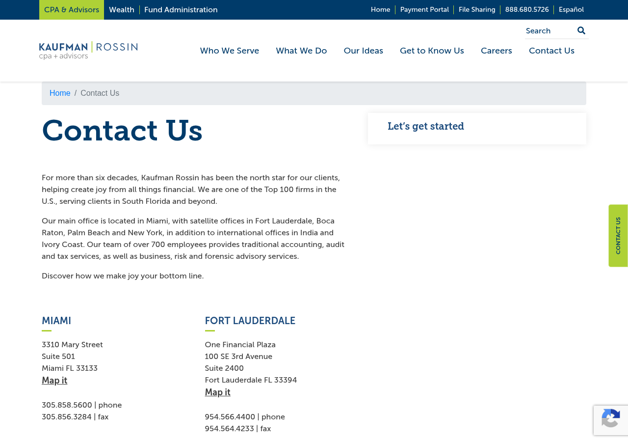 Screenshot of Contact Us - Kaufman Rossin