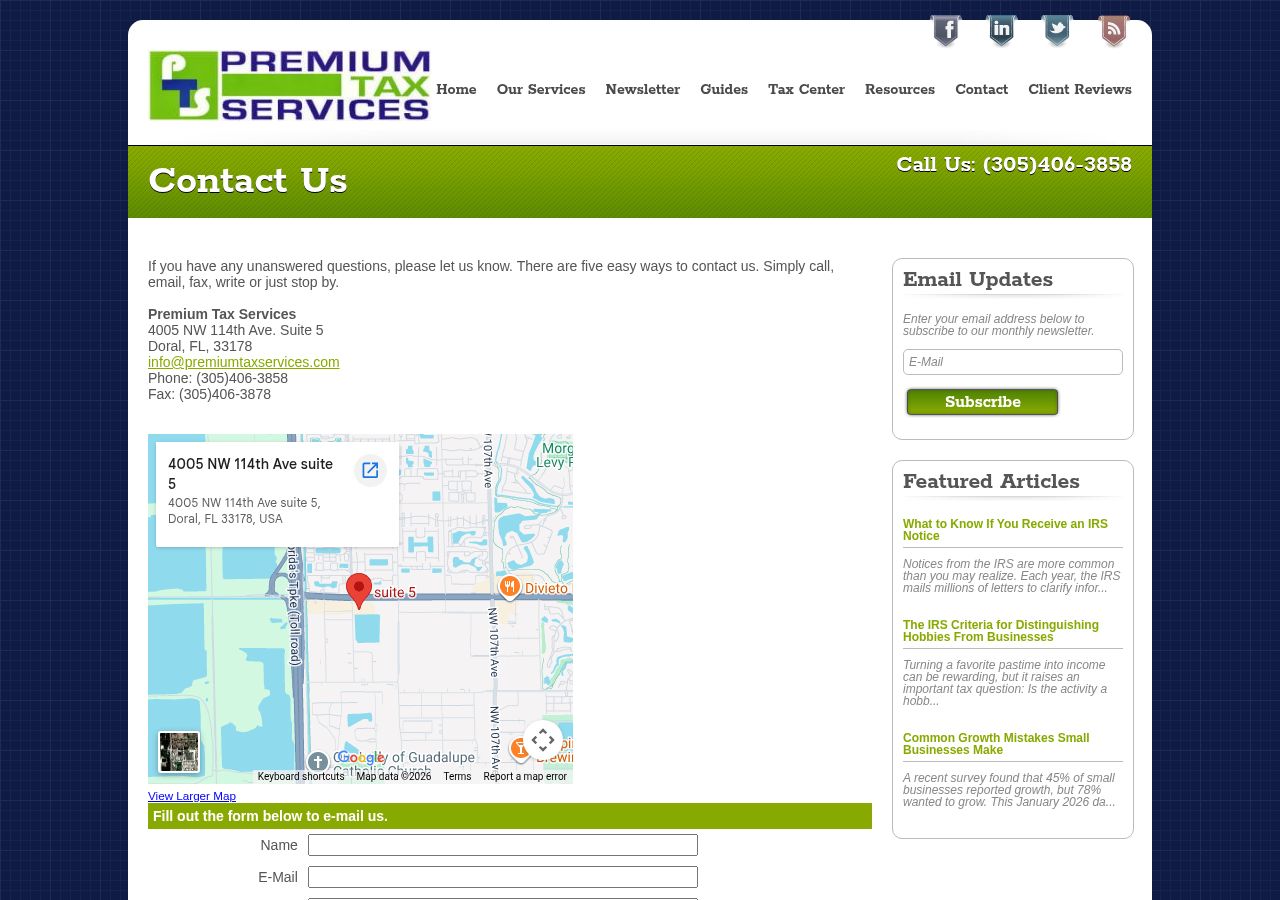 Screenshot of Miami, FL Accounting Firm | Contact Us Page | Premium Tax Services