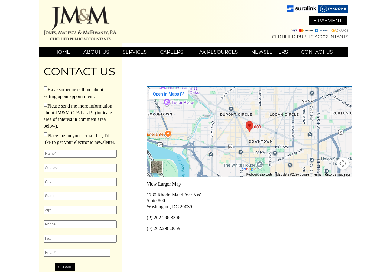 Screenshot of Contact Us - JM&M CPA
