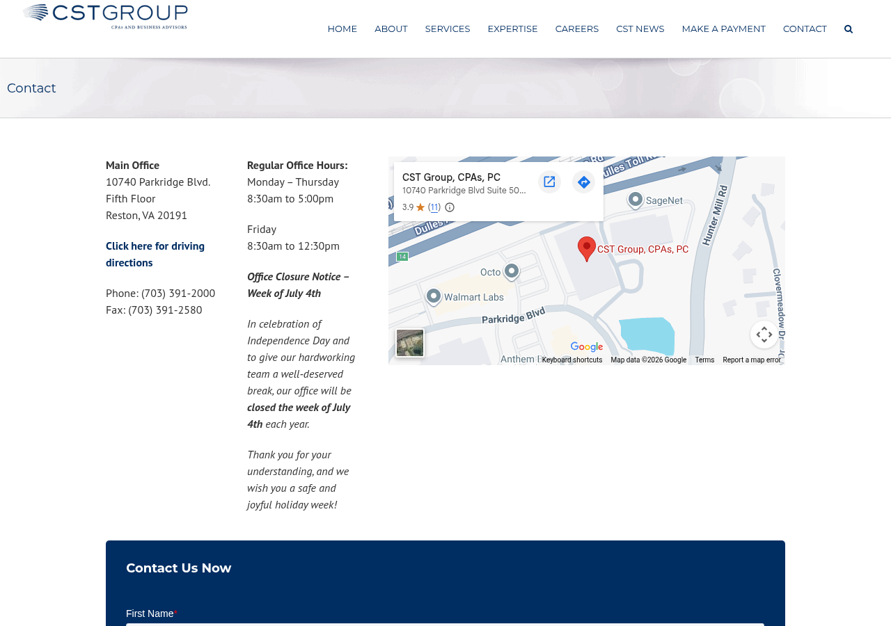 Screenshot of Contact Northern Virginia & Washington DC CPA & Accounting Firm