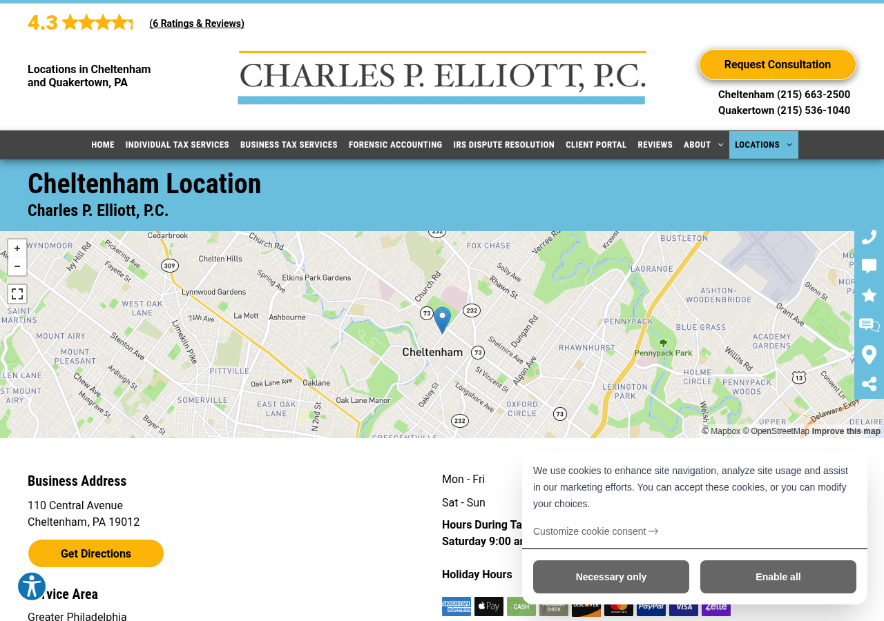 Screenshot of Contact Charles P. Elliott, P.C. | Cheltenham, PA
  
  CloseClose
