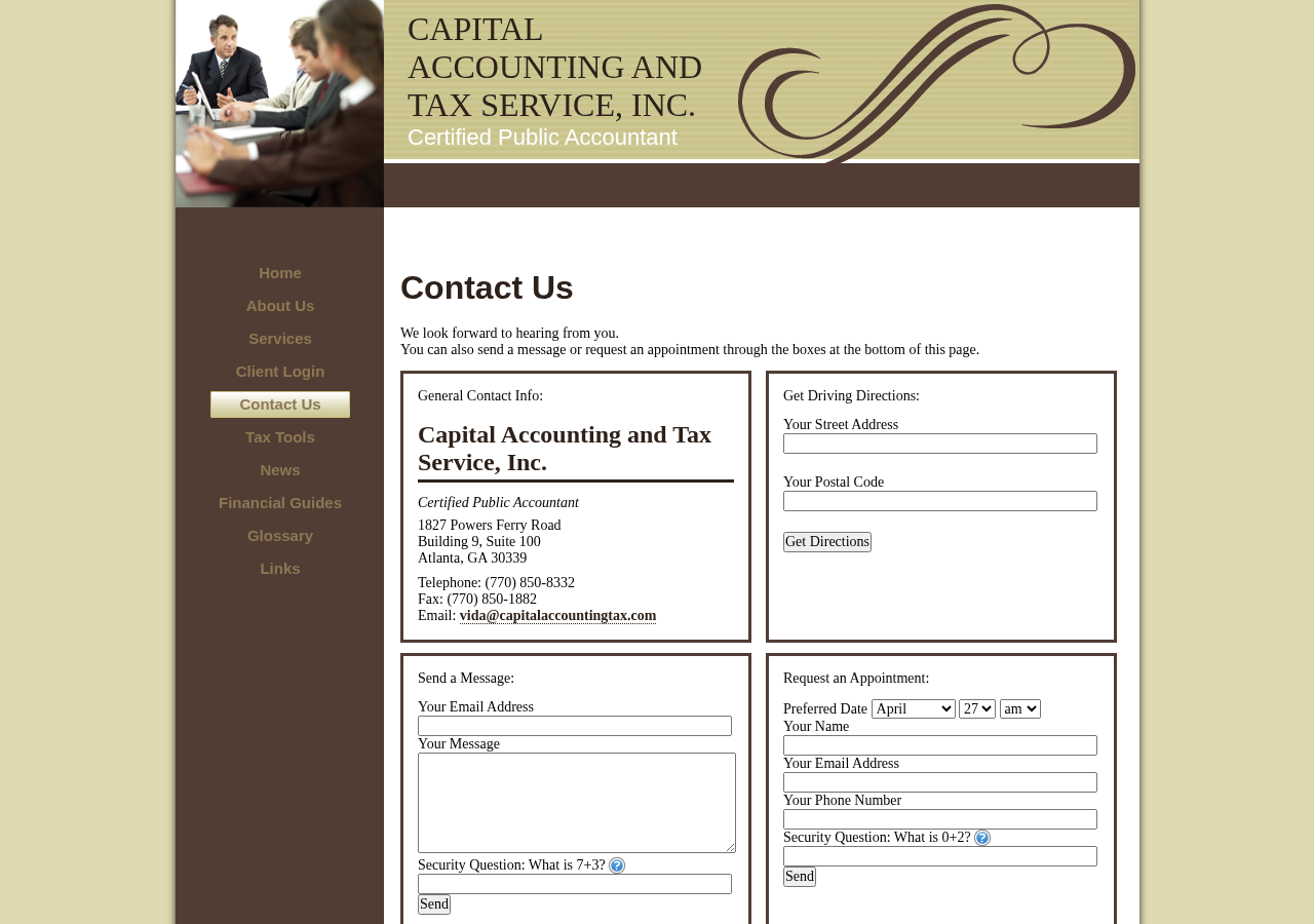 Screenshot of Capital Accounting and Tax Service, Inc.: A professional tax and accounting firm in Atlanta, Georgia: Contact Us