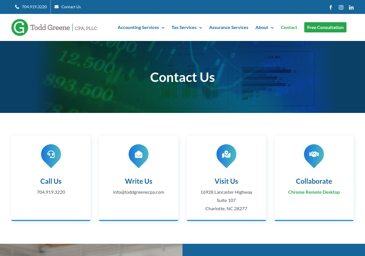 Screenshot of Contact Us | Todd Greene CPA Charlotte, NC