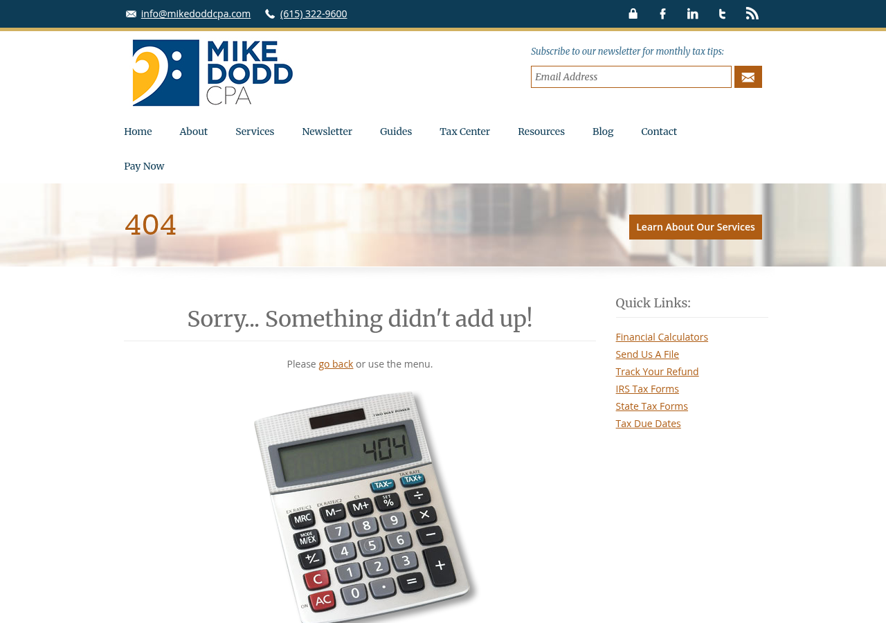 Screenshot of Nashville, TN Accounting Firm | 404 Page | Mike Dodd, CPA