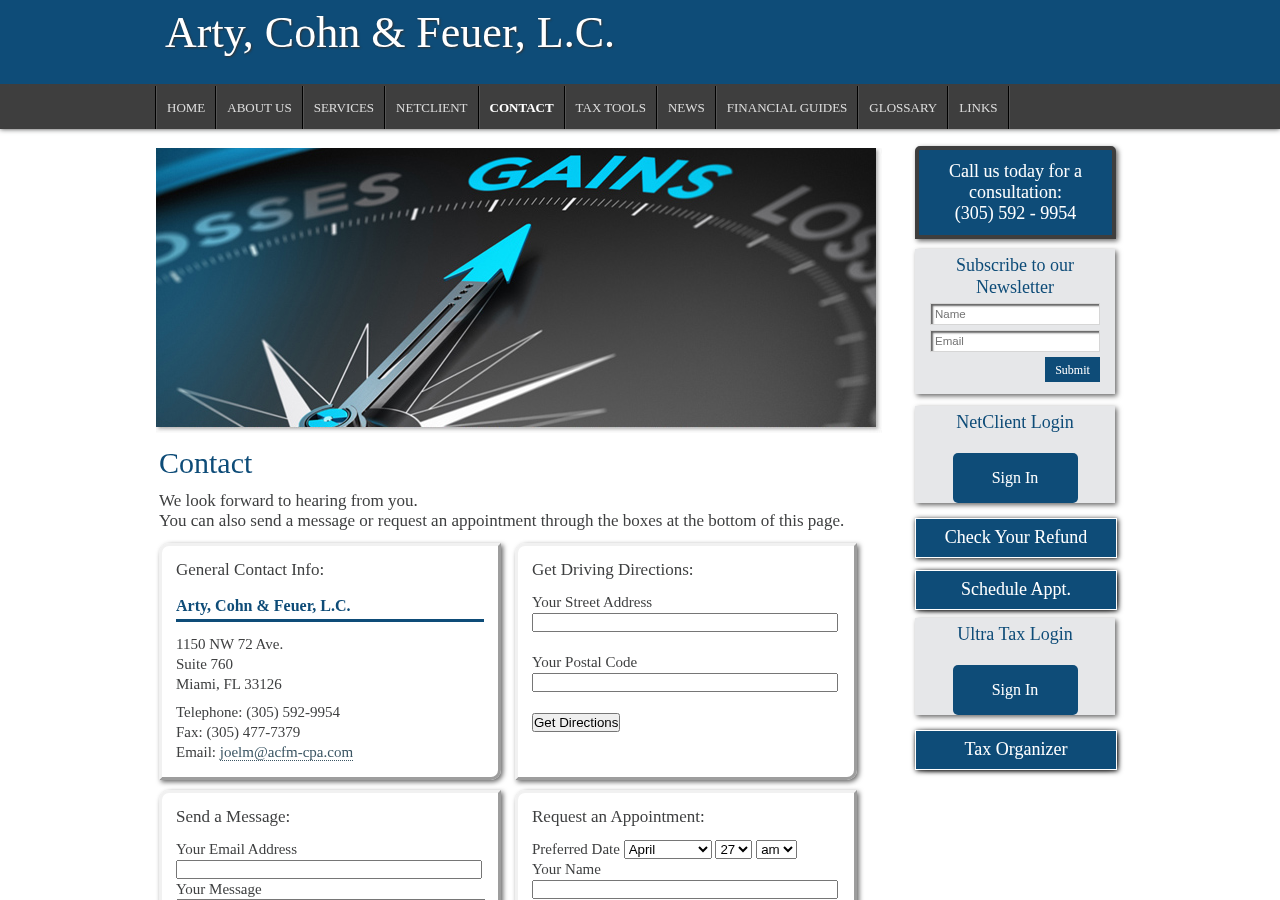 Screenshot of Arty, Cohn & Feuer, L.C.: A professional tax and accounting firm in Miami, Florida: Contact