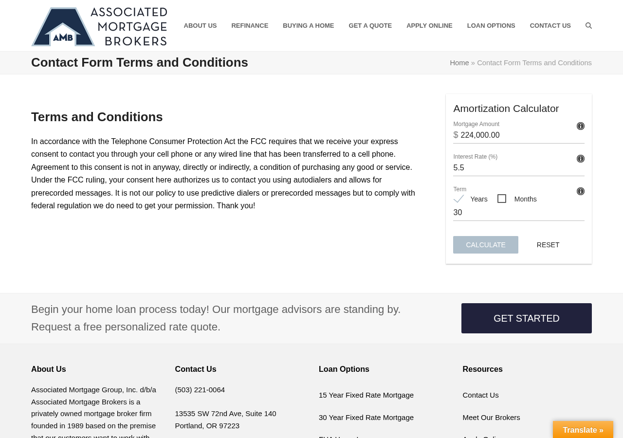 Screenshot of Contact Form Terms and Conditions - Associated Mortgage Brokers