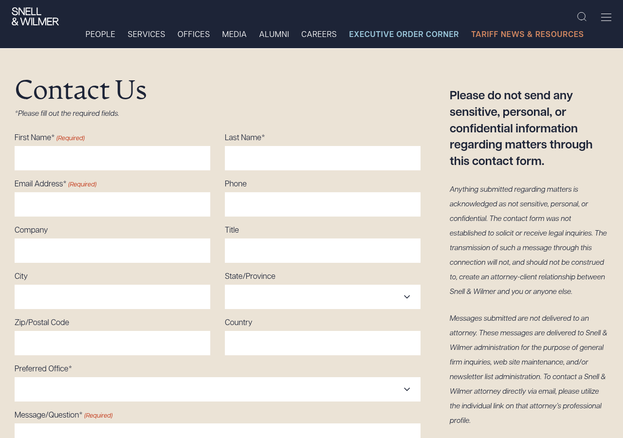 Screenshot of Contact Information | Law Offices of Snell & Wilmer