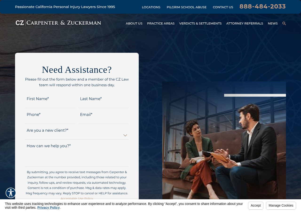 Screenshot of Contact Us | Carpenter & Zuckerman