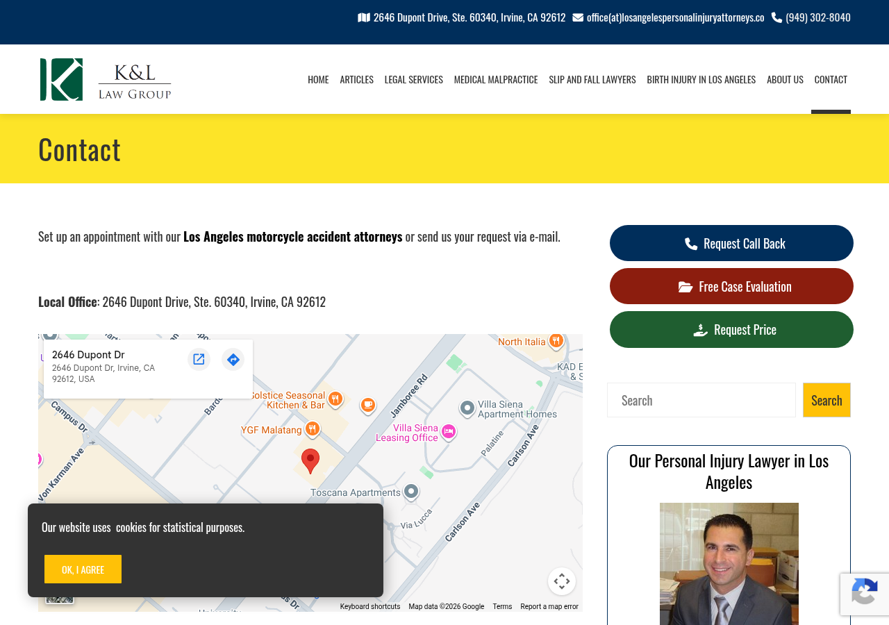 Screenshot of Contact Los Angeles motorcycle accident attorney