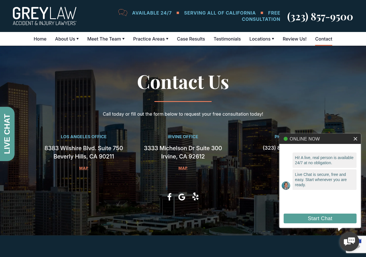 Screenshot of Contact Us