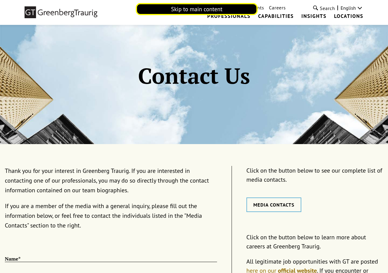 Screenshot of Contact Us | Greenberg Traurig LLPsearch menusubmit search