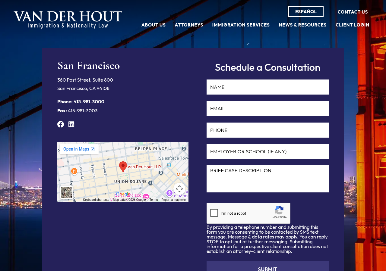 Screenshot of Contact Us - Van Der Hout LLP