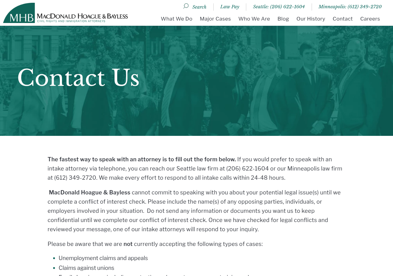 Screenshot of Contact our Seattle Lawyers | MacDonald Hoague & Bayless