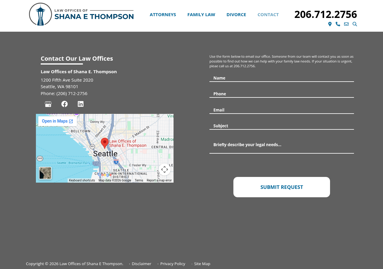Screenshot of Contact Us | Law Offices of Shana E. Thompson