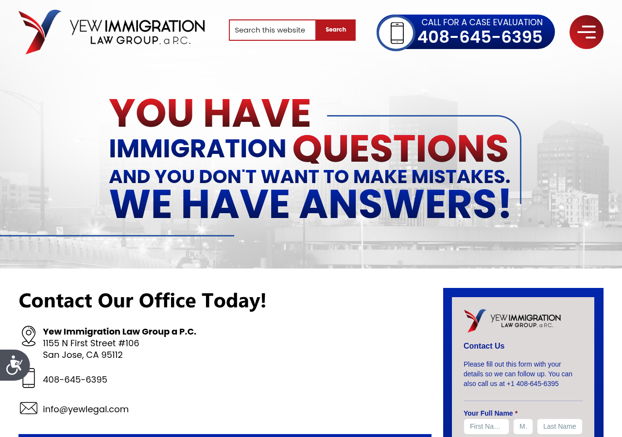 Screenshot of Contact | Yew Immigration Law Group, a P.C. | San Jose, California