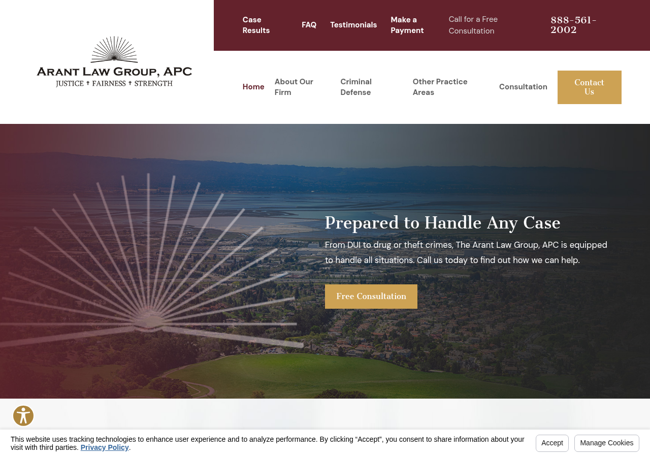 Screenshot of Criminal Defense & DUI Attorney in Fremont, CA | The Arant Law Group, APC