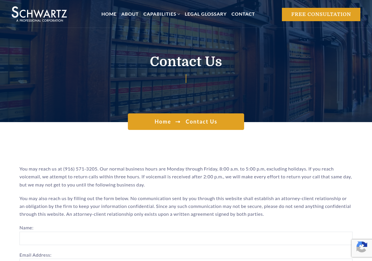 Screenshot of Contact Us - Schwartz APC