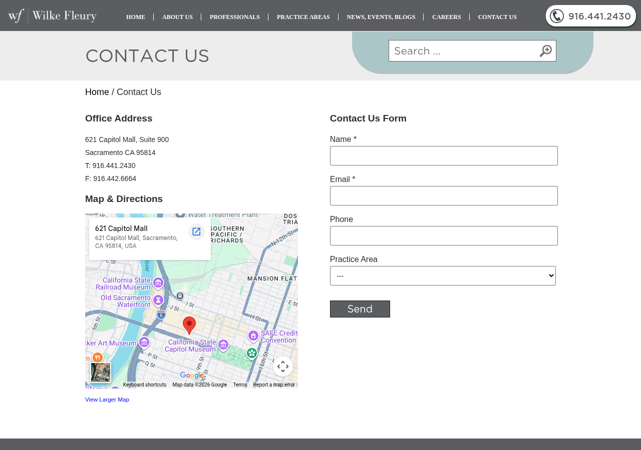 Screenshot of Contact Us | Wilke Fleury LLP : Sacramento : Healthcare Law Firm