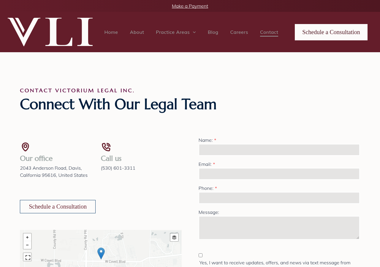Screenshot of Contact Victorium Legal | Victorium Legal | Davis, CA
  White background.Phone icon.Black location pin icon.Black location pin icon.Black telephone receiver icon.Black location pin icon.Black telephone receiver icon.Black location marker.Black telephone handset.Black vertical line on white background.Vertical black line on white background.