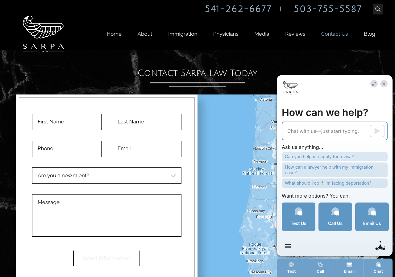 Screenshot of Contact Us | Sarpa Law