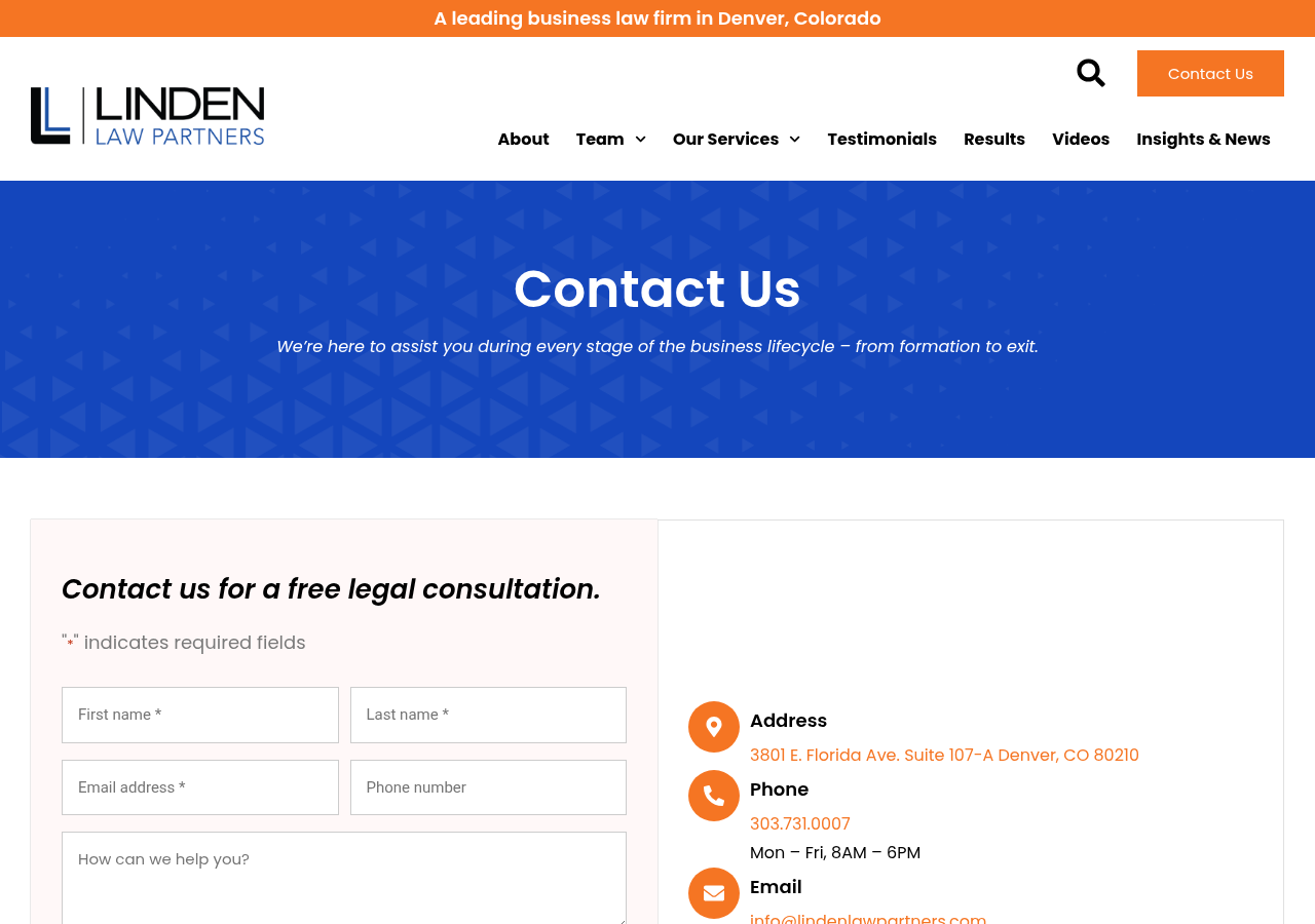Screenshot of Contact Linden Law Partners - Business Lawyers in Denver