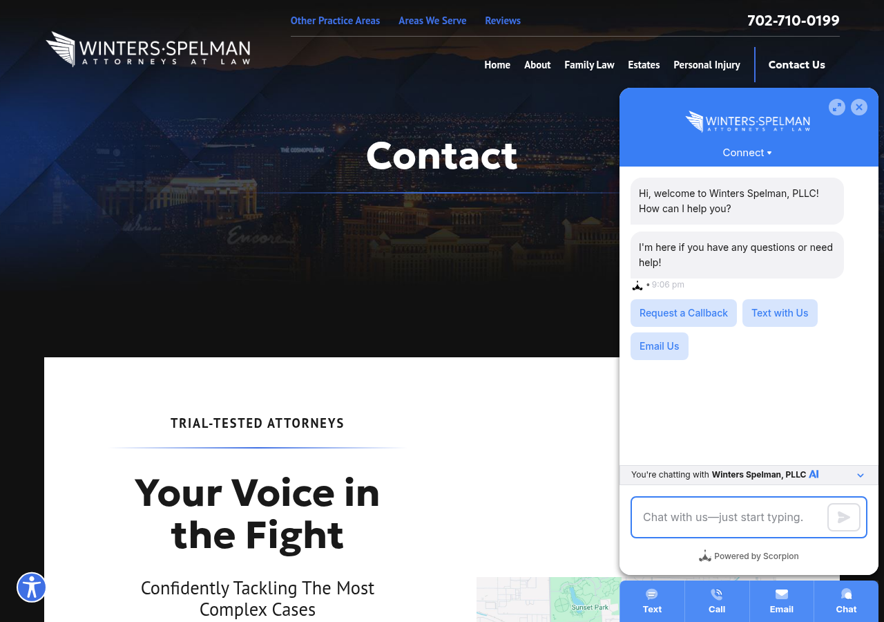 Screenshot of Contact | Winters Spelman, PLLC