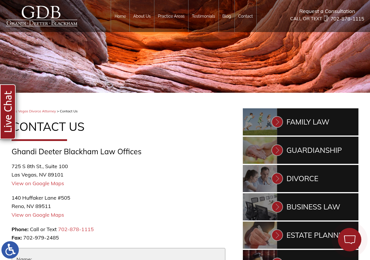 Screenshot of Contact Us | Ghandi Deeter Blackham Law Offices