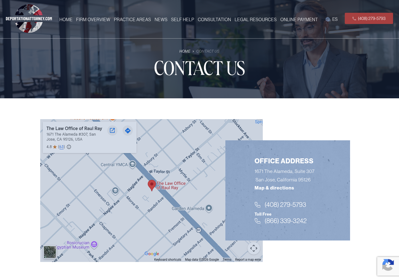 Screenshot of Contact Us - Law Offices of Raul Ray