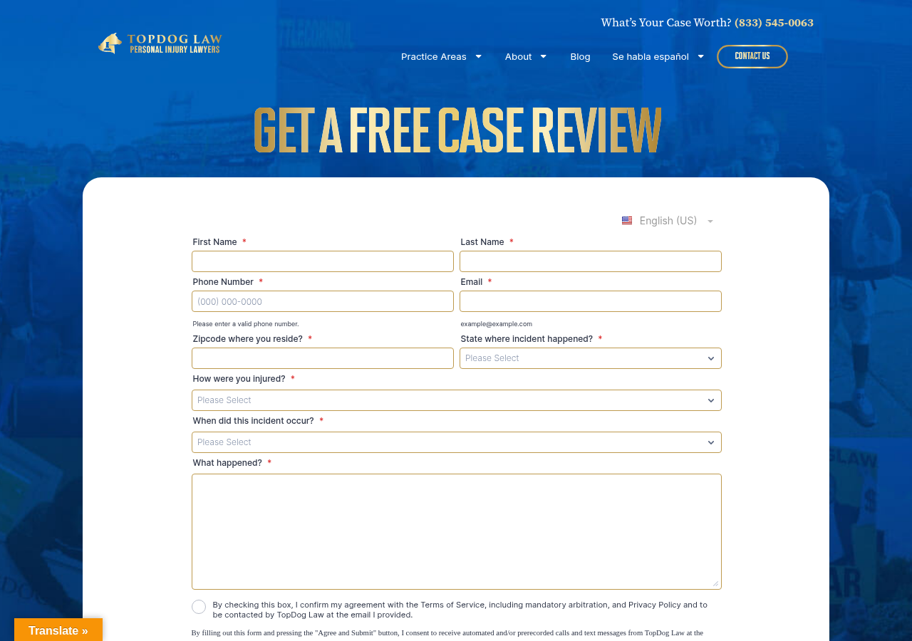 Screenshot of Contact | TopDog Law Personal Injury Lawyers