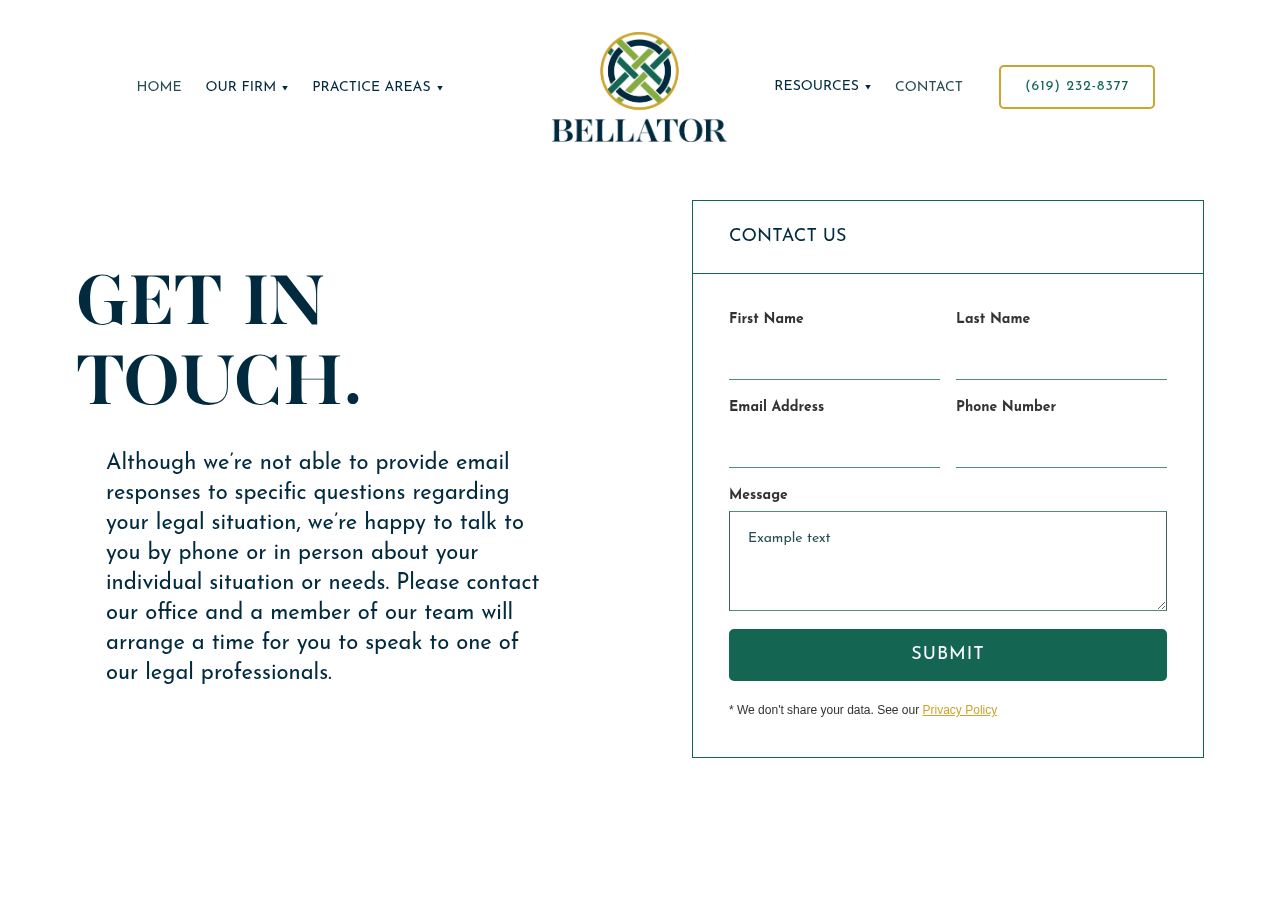 Screenshot of Contact Us | Bellator Law Group