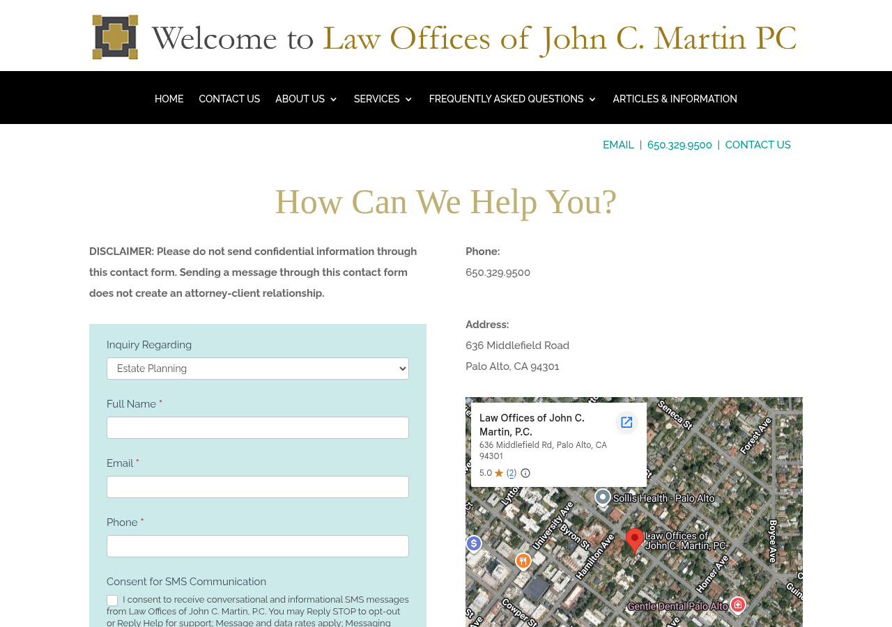 Screenshot of Contact Us - The Law Offices of John C. Martin PC